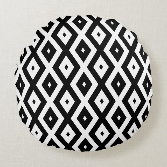 Coussins Ronds Motif diamant noir et blanc (Devant)