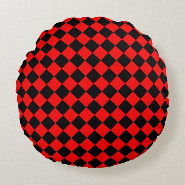 Coussins Ronds Motif diamant Red Black Checker (Devant)