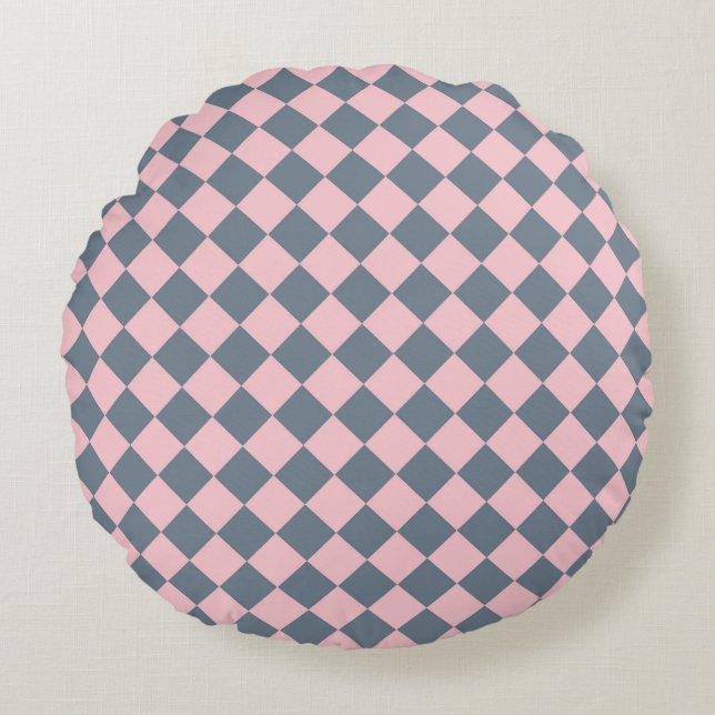 Coussins Ronds Motif diamant rose gris Checker (Devant)