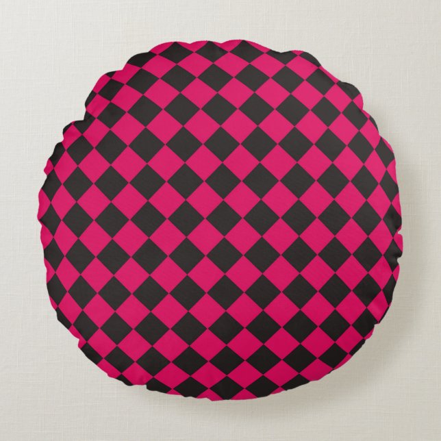 Coussins Ronds Motif diamant rose noir Checker (Devant)