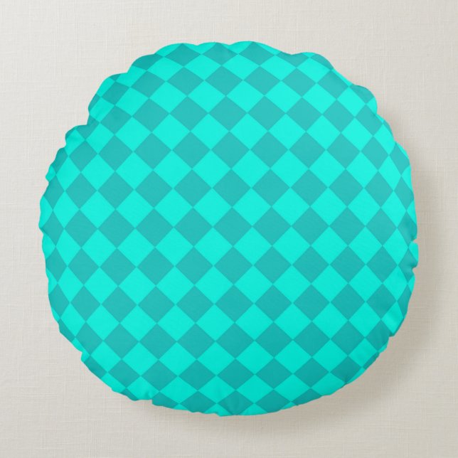 Coussins Ronds Motif diamant turquoise Checker (Devant)