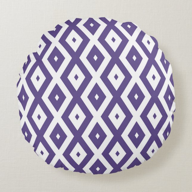 Coussins Ronds Motif diamant ultra violet et blanc (Devant)
