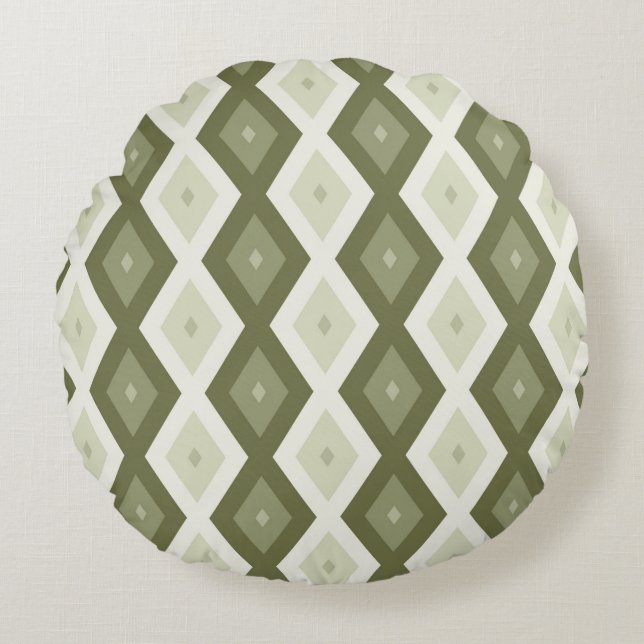 Coussins Ronds Motif diamant vert olive (Devant)
