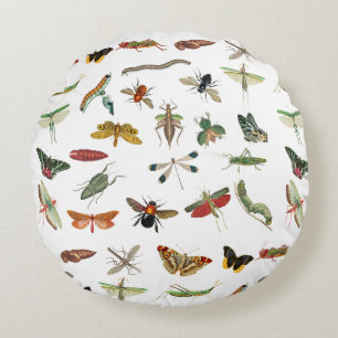 Coussins Ronds Motif d'illustration coloré d'insectes Vintages