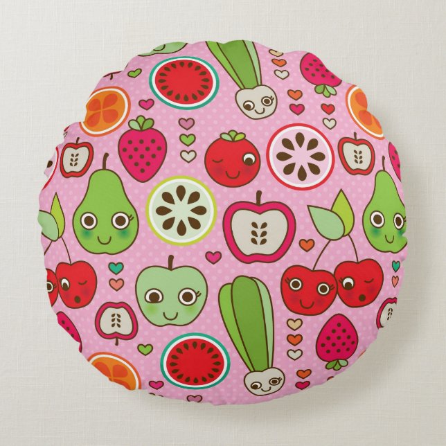 Coussins Ronds motif d'illustration de cuisine de fruit (Devant)