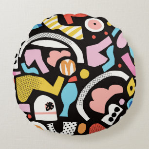 Coussins Ronds Motif d'illustration vintage coloré abstrait