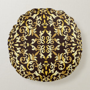 Coussins Ronds Motif doré baroque noir