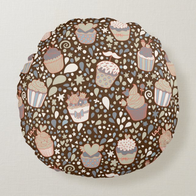 Coussins Ronds Motif doux fait de petits gâteaux savoureux (Devant)