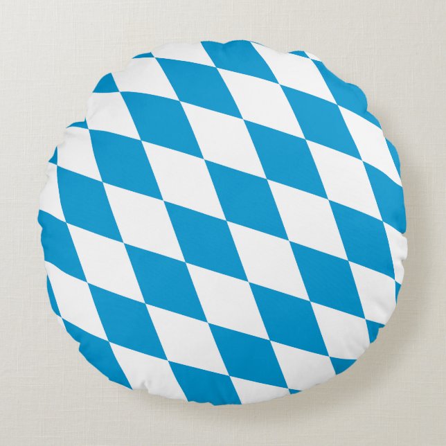 Coussins Ronds Motif Drapeau Diamant Bavière bleu et blanc (Devant)