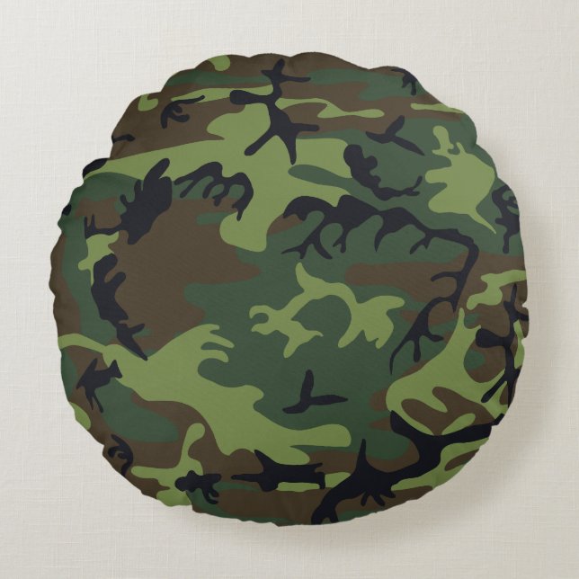 Coussins Ronds Motif du Camouflage Vert, Motif militaire, Armée (Devant)