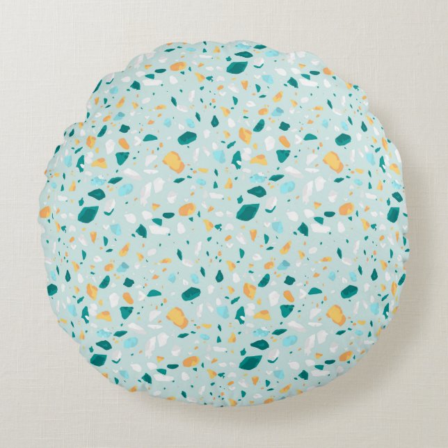 Coussins Ronds Motif du Terrazzo Bleu (Devant)