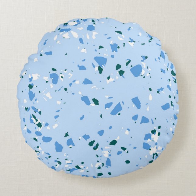 Coussins Ronds Motif du Terrazzo Bleu (Devant)