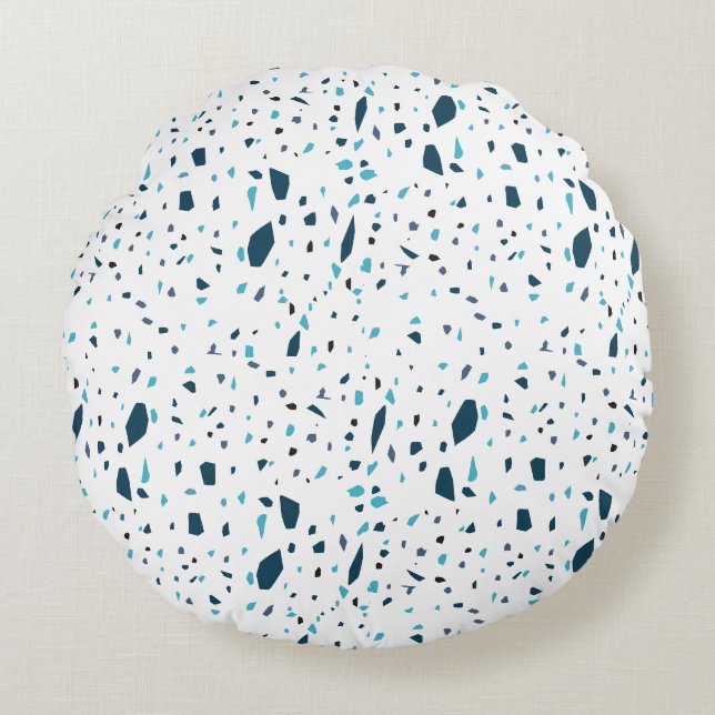 Coussins Ronds Motif du Terrazzo Bleu (Devant)