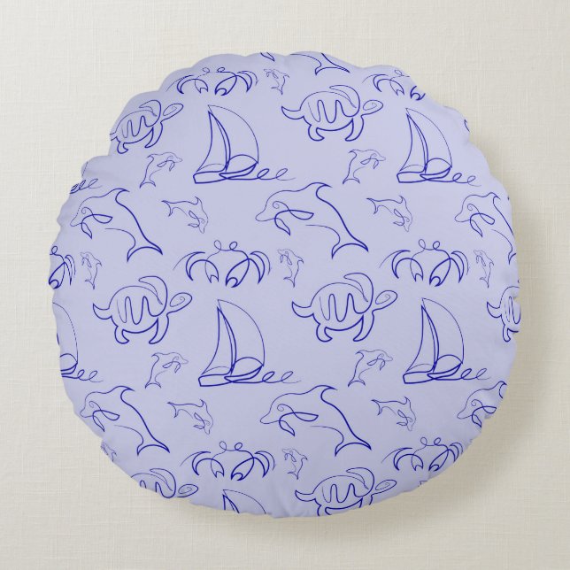 Coussins Ronds Motif d'une ligne d'animal marin et voilier (Devant)