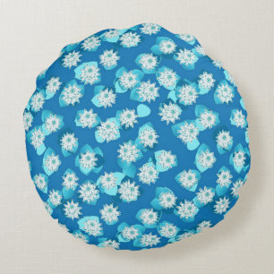 Coussins Ronds Motif égyptien Lotus, cobalt et turquoise