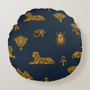 Coussins Ronds Motif Égyptien Minimaliste Navy & Or Antique
