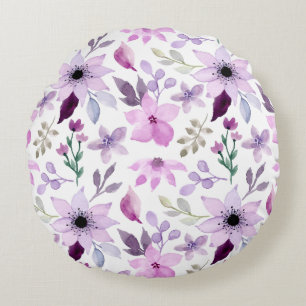 Coussins Ronds Motif élégant de fleurs roses et violettes