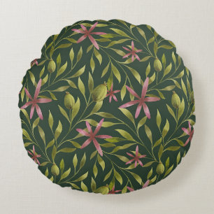 Coussins Ronds Motif élégant de fleurs roses sur fond sombre