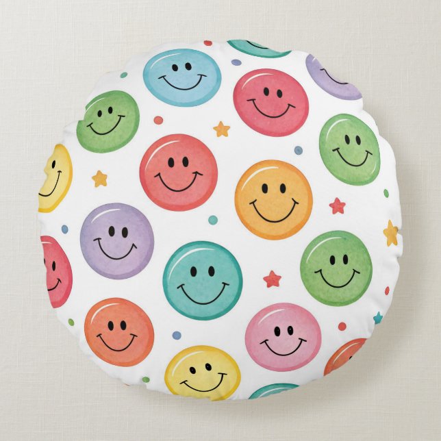 Coussins Ronds Motif Émoticône Sourire (Devant)