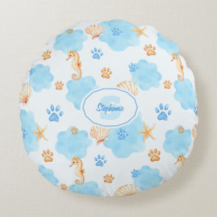 Coussins Ronds Motif Empreinte de patte d'inspiration océanique a