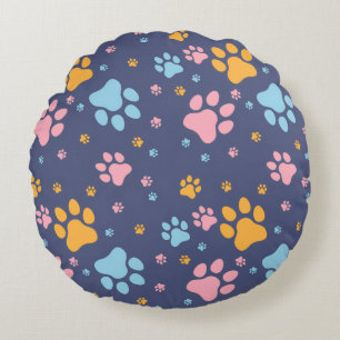Coussins Ronds Motif Empreintes de Pattes d'Animaux Colorés