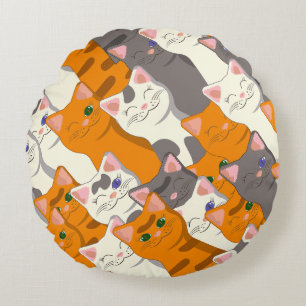 Coussins Ronds Motif en diagonale du chat noir blanc gingembre
