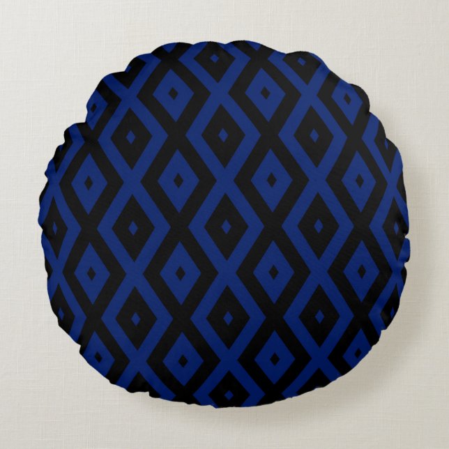 Coussins Ronds Motif en diamant bleu et noir (Devant)
