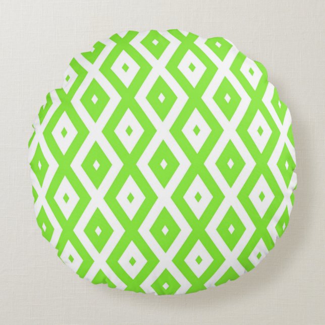 Coussins Ronds Motif en diamant vert et blanc (Devant)