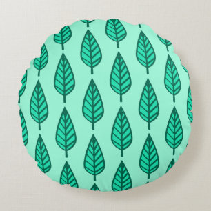 Coussins Ronds Motif en feuille de hêtre - Turquoise et aqua