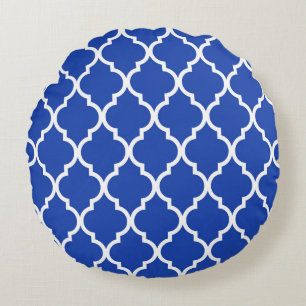 Coussins Ronds Motif en lattice de Quatrefoil bleu marocain