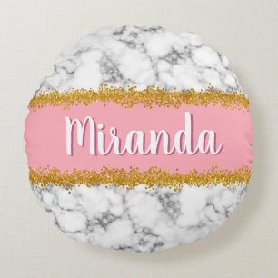 Coussins Ronds Motif en marbre sur rose avec Parties scintillant