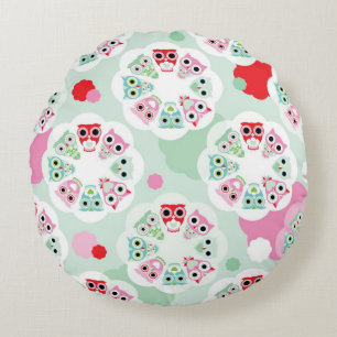 Coussins Ronds motif en pastel d'arrière - plan de hibou de fleu