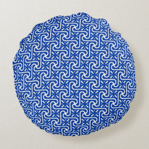 Coussins Ronds Motif en tuiles égyptiennes, blanc et bleu cobalt
