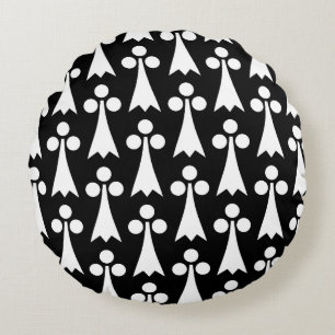 Coussins Ronds Motif Ermine, Motif médiéval, Blanc sur Noir