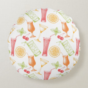 Coussins Ronds Motif esquissé de cocktail