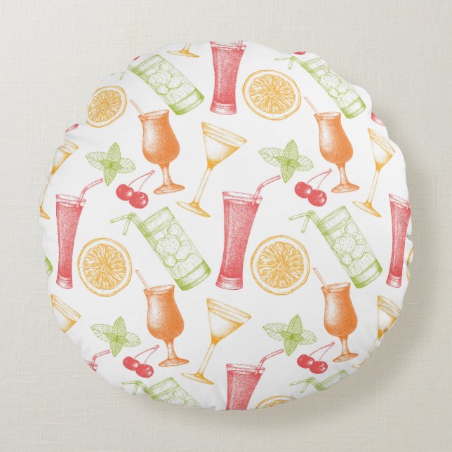 Coussins Ronds Motif esquissé de cocktail (Devant)