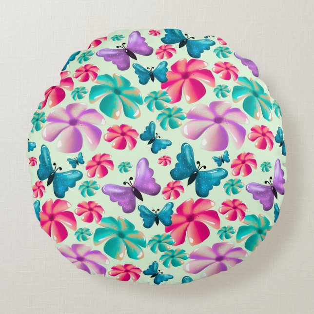 Coussins Ronds Motif esthétique papillon et fleur  (Devant)
