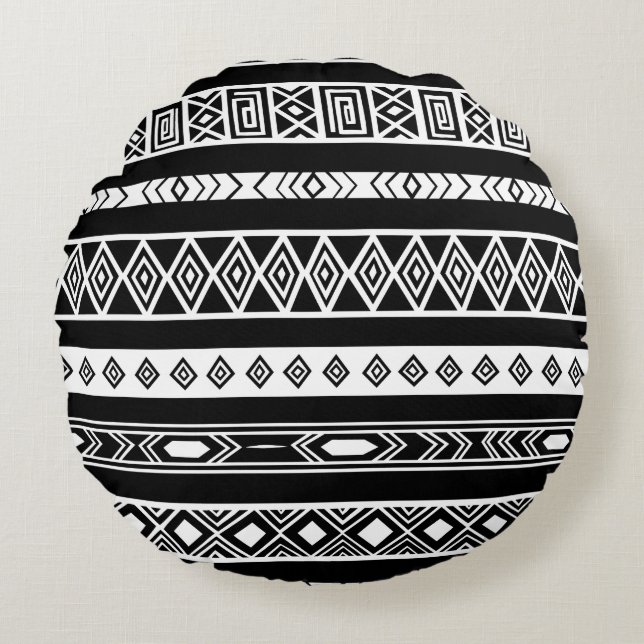 Coussins Ronds Motif ethnique tribal noir (Devant)