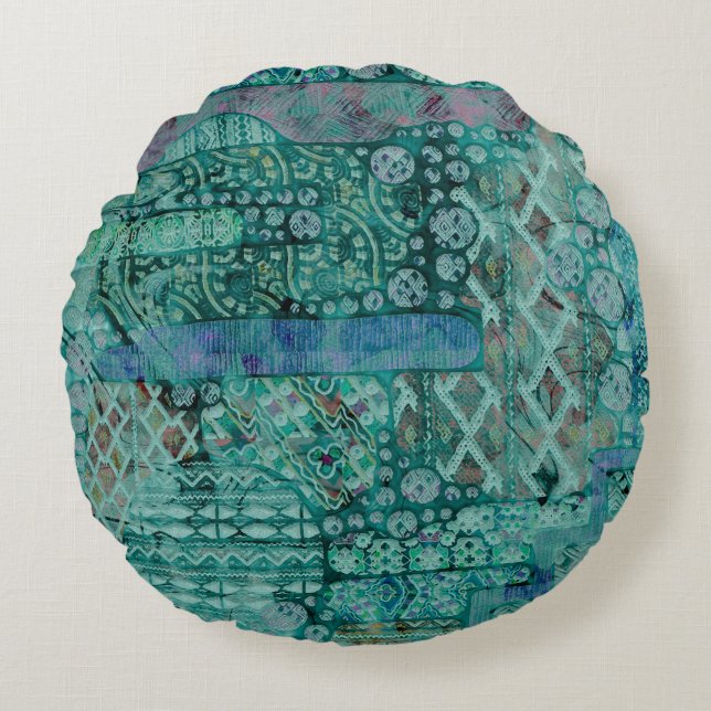 Coussins Ronds Motif Ethno Abstrait - Folklore Art 1+2 (Devant)