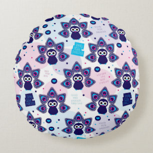 Coussins Ronds motif exotique de paon de l'Inde