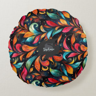 Coussins Ronds Motif Feuille brillant et coloré - Arrière - plan 