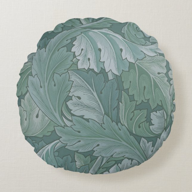 Coussins Ronds Motif feuille d'acanthe bleu sarcelle de William M (Devant)