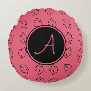 Coussins Ronds Motif feuille de monogramme rose
