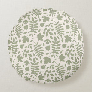 Coussins Ronds Motif Feuille déchiré vert sur crème