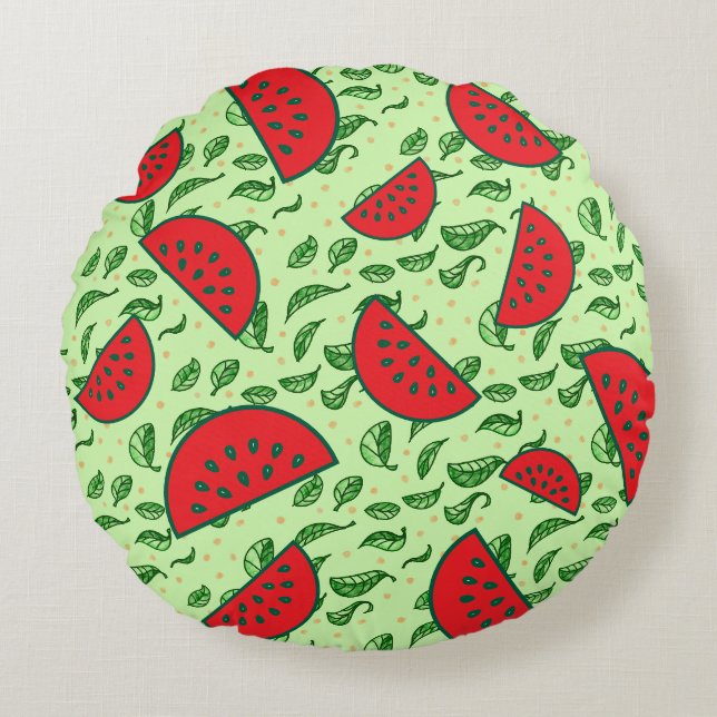 Coussins Ronds Motif feuille et pastèques (Devant)