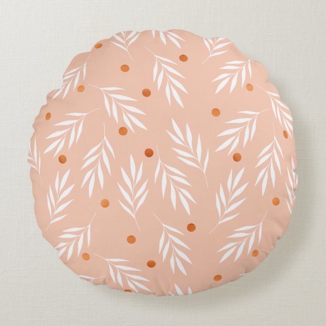 Coussins Ronds Motif Feuille moderne Apricot rose (Devant)