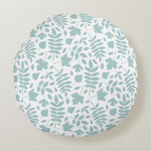 Coussins Ronds Motif Feuille perdu Turquoise sur blanc