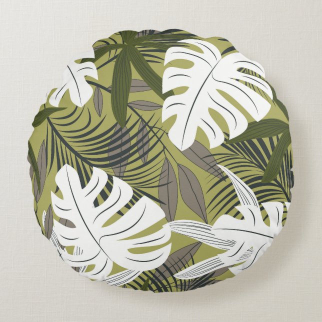 Coussins Ronds Motif Feuille tropical dynamique (Devant)