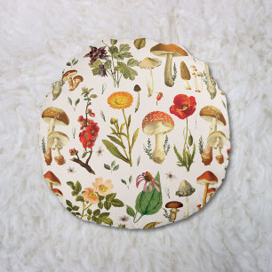 Coussins Ronds Motif Fleur de Champ et Champignon Vintage