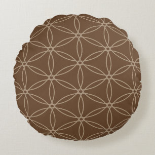 Coussins Ronds Motif Fleur de Vie sur Marron